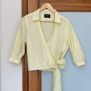 The Kooples Light Yellow Striped Wrap Blouse